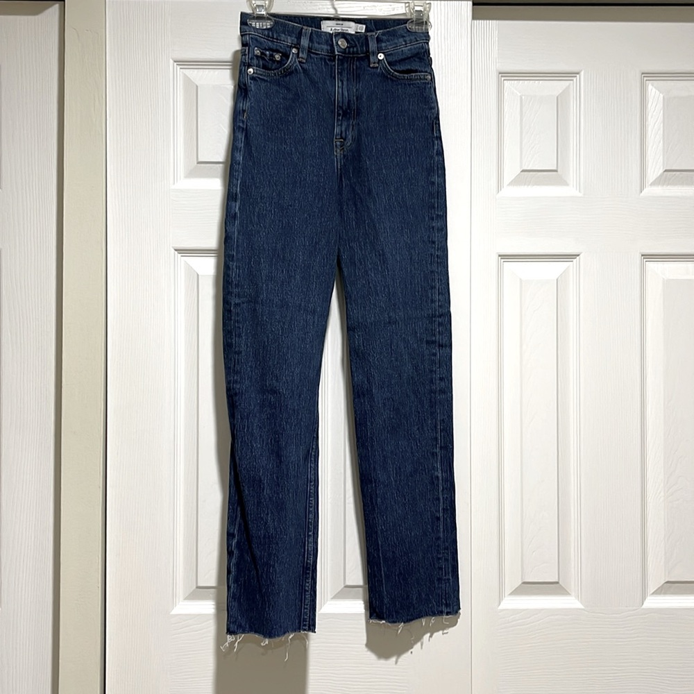 & OTHER STORIES HIGH WAISTED STRAIGHT LEG JEANS WITH CUT RAW EDGE HEM SIZE 24 - Picture 9 of 12